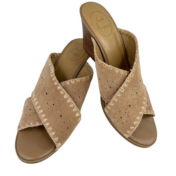 Jack Rogers Blakely Oak Suede 3" Block Heel Sandals 9.5M Tan - Picture 11 of 12